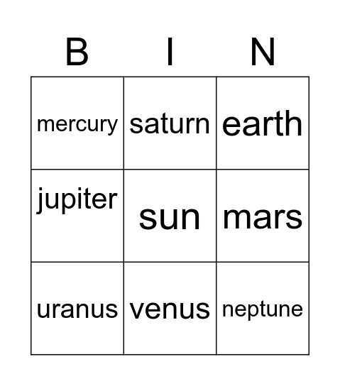 planet Bingo Card