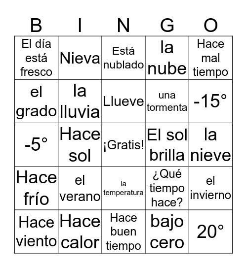 El Tiempo  Bingo Card