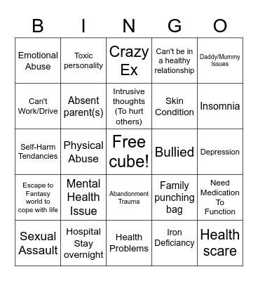 Trauma Bingo Card