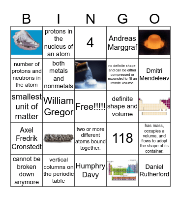 Periodic table Bingo Card