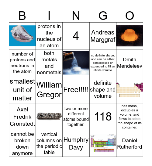 Periodic table Bingo Card