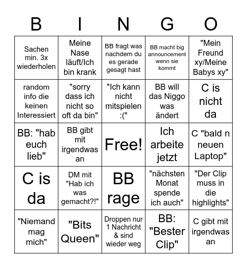 C & BB Bingo Card