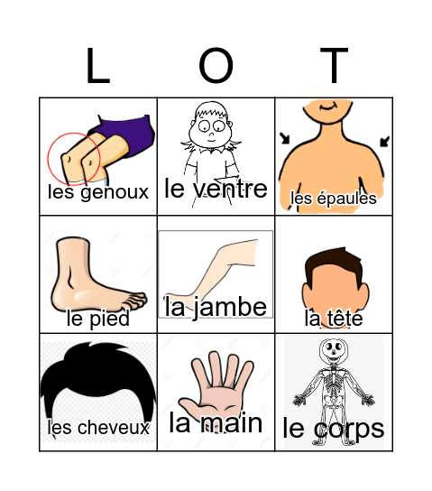 Les parties du corps Bingo Card