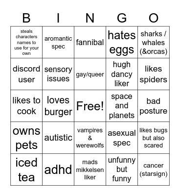 @FRUITYWILLG Bingo Card