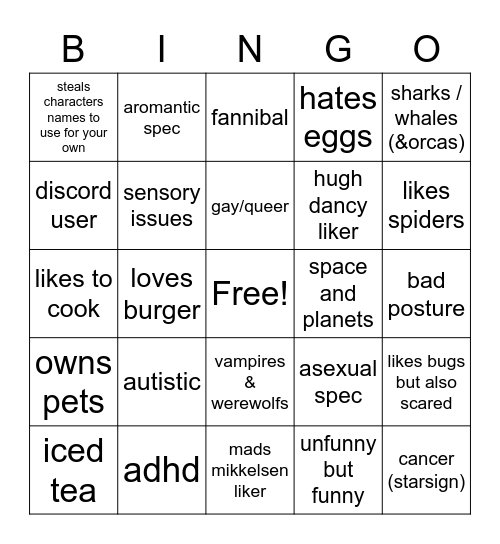 @FRUITYWILLG Bingo Card