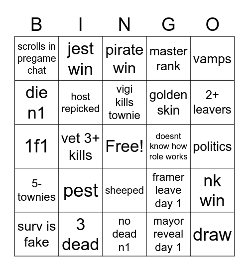 ToS Bingo Card