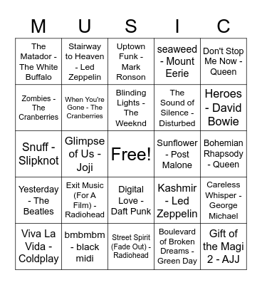 MUSICL BINGO Card