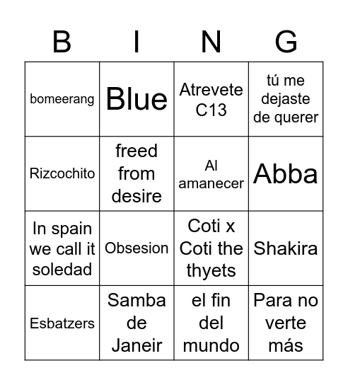 Trentichella Bingo Card