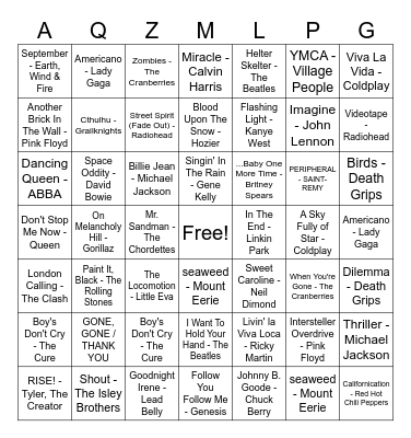 MUSICAL BINGO Card