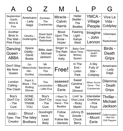 MUSICAL BINGO Card