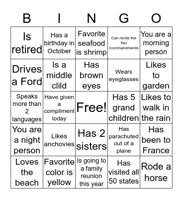 Getting to Know You Bingo Card