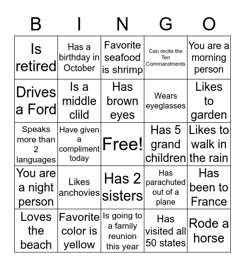 Getting to Know You Bingo Card