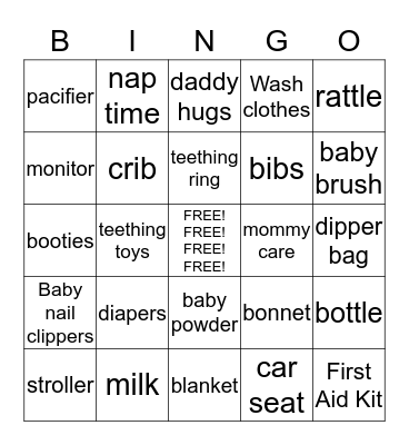 Baby Shower Bingo Card