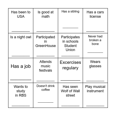 Riga Business School Networking Bingo Card Bingo Card