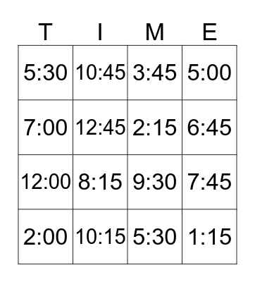 Time BINGO Card
