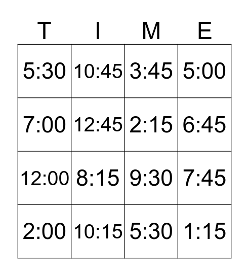 Time BINGO Card