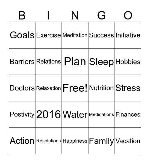 Planning a Healthy New Year Bingo Card
