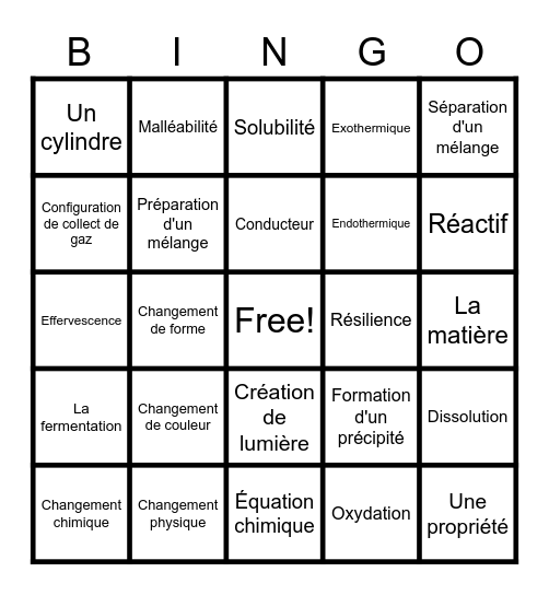 L'Univers Matériel Bingo Card