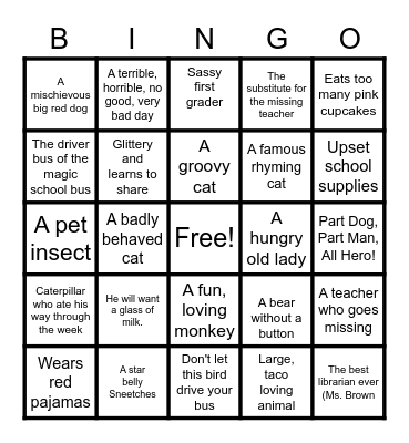 Book Character Bingo Card