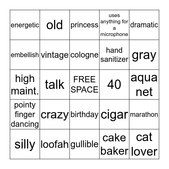 Happy Birthday Geeze Bingo Card