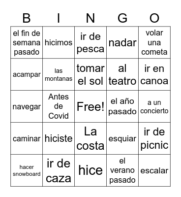 Excursiones Bingo Card