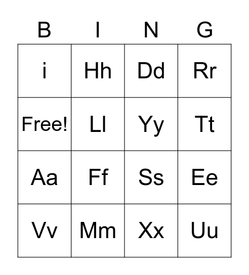 Alphabet Bingo Card