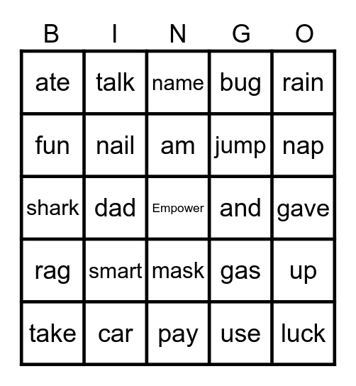 Keywords With a Spelling Pattern That Starts with A or U Bingo Card