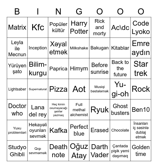 Vüsal Bingo Card