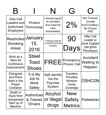 SAFETY & POLICY UPDATE Bingo Card