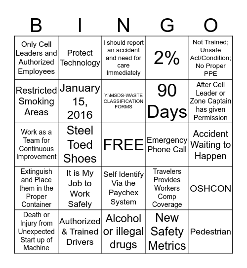 SAFETY & POLICY UPDATE Bingo Card