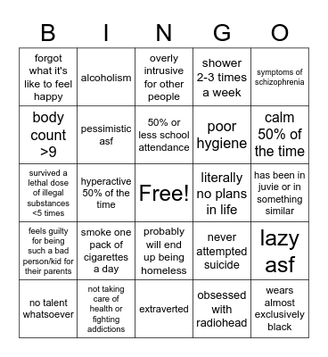 Nadia Bingo Card