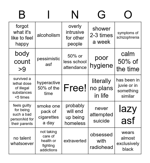 Nadia Bingo Card