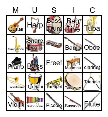Instrumental Bingo Card