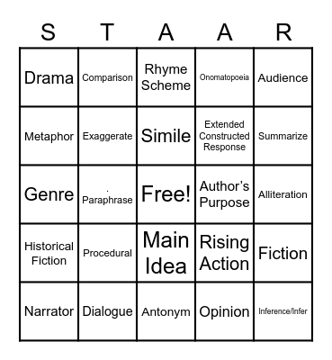 STAAR Bingo Review Bingo Card