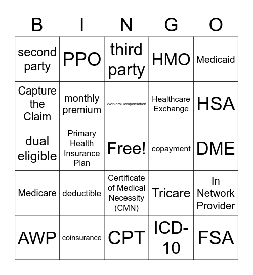 Prescription Drug Insurance in Healthcare Bingo Card