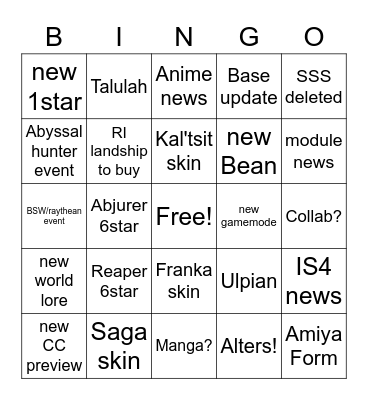 AK 4YEARS Bingo Card