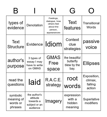GMAS Review Bingo Card
