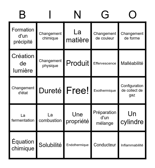 L'Univers Matériel Bingo Card