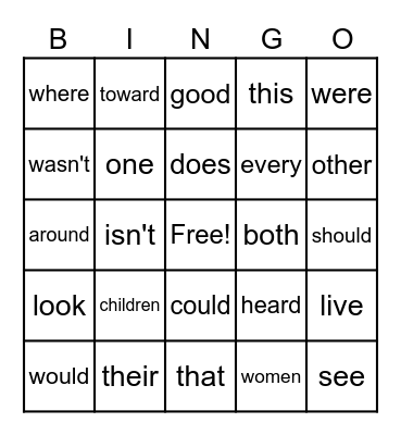 SIPPS Sight Word Bingo Card