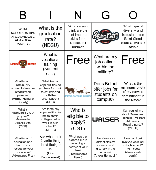 Career Fair BINGO Card