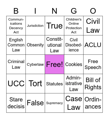 Intro to Business - Legal Bingo Card