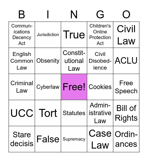 Intro to Business - Legal Bingo Card