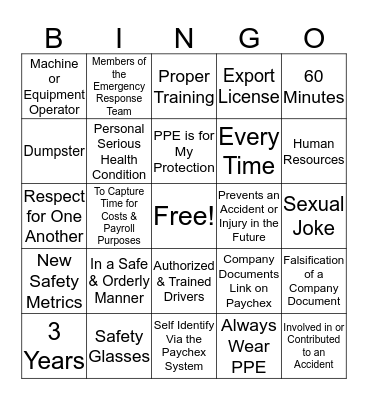 SAFETY & POLICY UPDATE Bingo Card