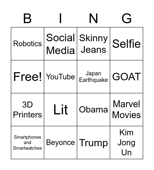 2010's Bingo Card