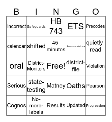 Prinicpals Love State Testing! Bingo Card