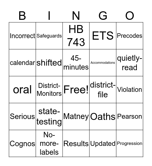 Prinicpals Love State Testing! Bingo Card