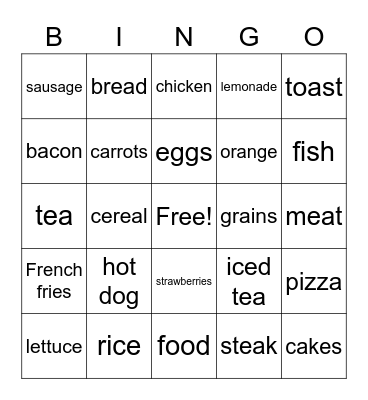 la comida - Foods in Spanish Bingo Card