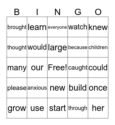 Sight Words  Bingo Card