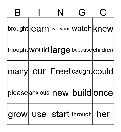 Sight Words  Bingo Card