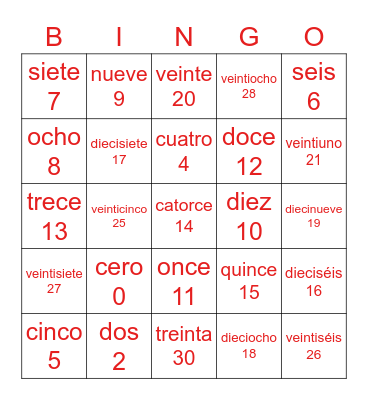 Números 1-30 Bingo Card